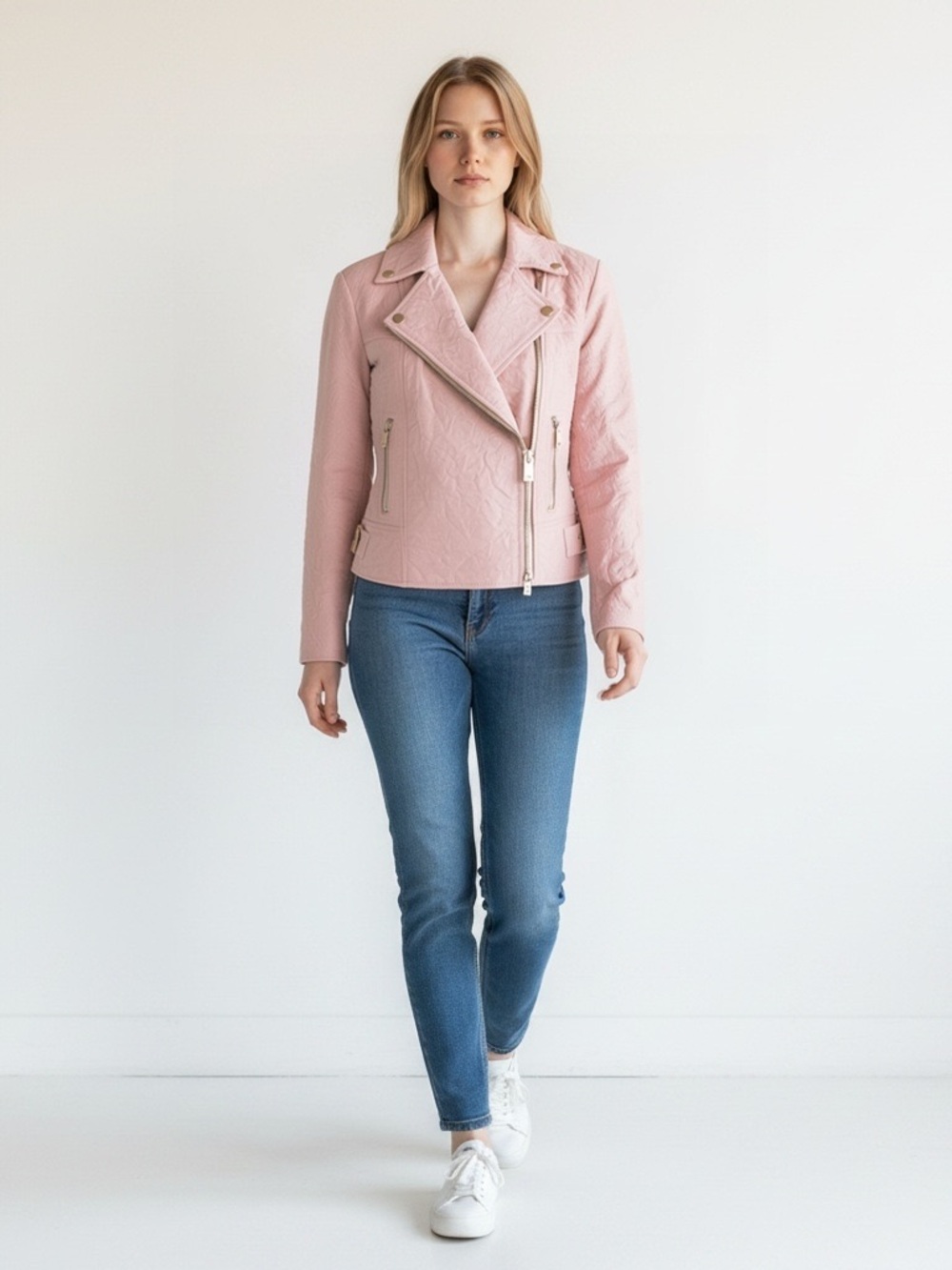 Michael Kors Women’s Pink Moto Jacket - Stylish Biker Style, Size S